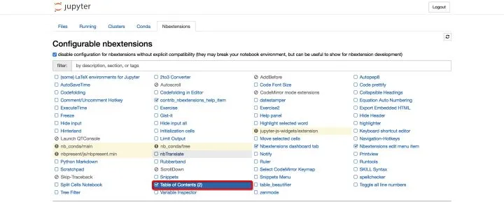 Nbextensions Table of contents